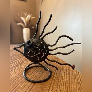 Fish candle holder - metal beach coastal decor - measurements in photos